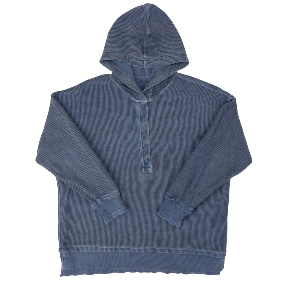 Aerie Hoodie Womens Small Blue Corduroy Henley Oversized Long Sleeve Pullover